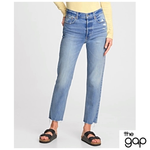 ❤️ GAP Cheeky Jeans size 14 High-Rise Raw-Hem Button-Fly Crop Jeans 14 NWTS-$80 - Picture 4 of 7